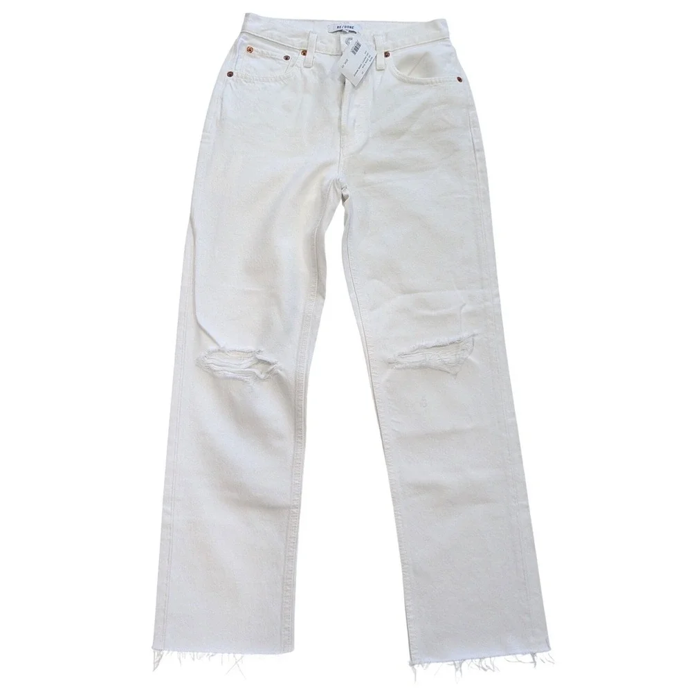 $295 NWT RE/DONE 70s Stove Pipe Jeans White Destroyed Distressed Straight Leg 24